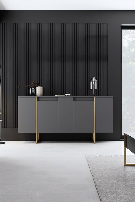 Hanah Home Consola Nogal y Oro 160cm x 35cm x 80cm - Mueble de Salón Elegante y Duradero